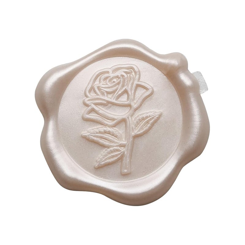 Pilloze Wax Seal Stickers - 3D Champagne Rose Wedding Invitation Envelope Botanical Seal Stickers, 50 Pcs Self- Adhesive Stickers, Perfect for Wedding Invitation, Christmas, Gift Wrapping, Baby Shower - Image 1